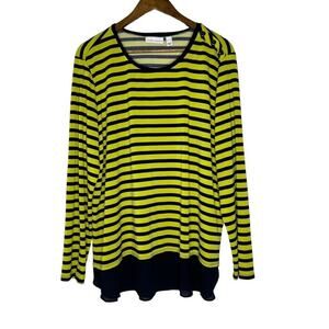 Susan Graver Women's Yellow Navy Striped Top Size XL Long Sleeve